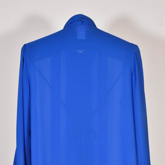 Vintage 80s Royal Blue Blouse with Bow Size 12 - Picture 5 of 7